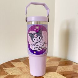 30OZ Tumbler Sanrio Kawaii Kuromi Hello Kitty friend, Kuromi, 30 oz Tumbler with led, hand and straw, Birthday gift for her. Mother's day gift.  FEATU