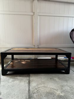 wood table metal base 