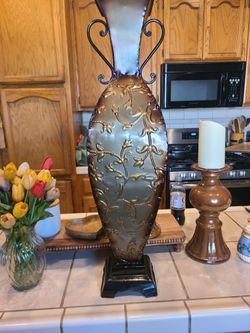 Tall Metal Tuscan Vase.  Has Imperfections