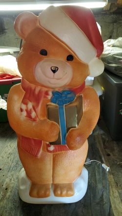 Vintage Empire 35” Christmas Teddy Bear Present Candy Cane Lighted Blow Mold