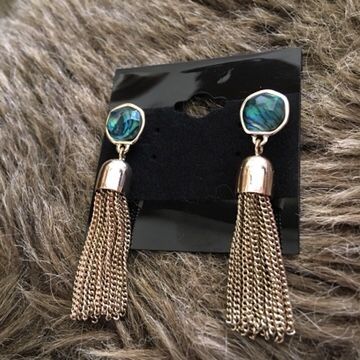 Vintage faux abalone gold chain tassel earrings