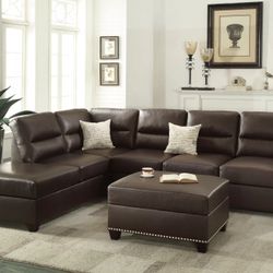 Brand New Espresso Leather Sectional Sofa w Ottoman 