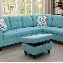  Brand New Linen Modern Style Sectional Couch And Ottoman