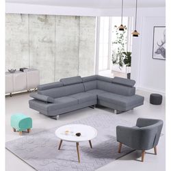 Modern Couch L Shaped, Grey. Adjustable Head Rests