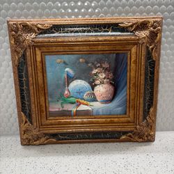 Vintage Southwestern Still Life – Ornate Green & Gold Frame