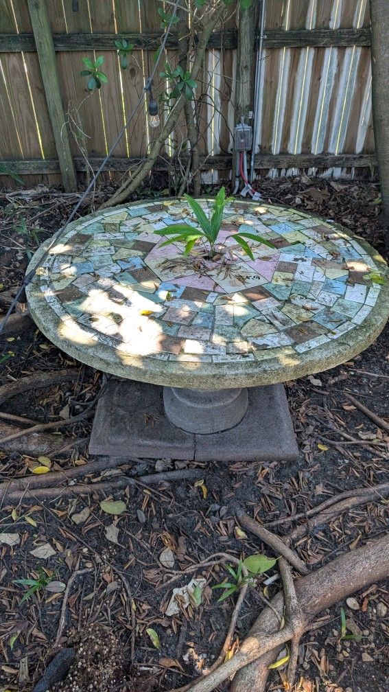 Concrete Tables, Benches, Bird Bath And Fountain