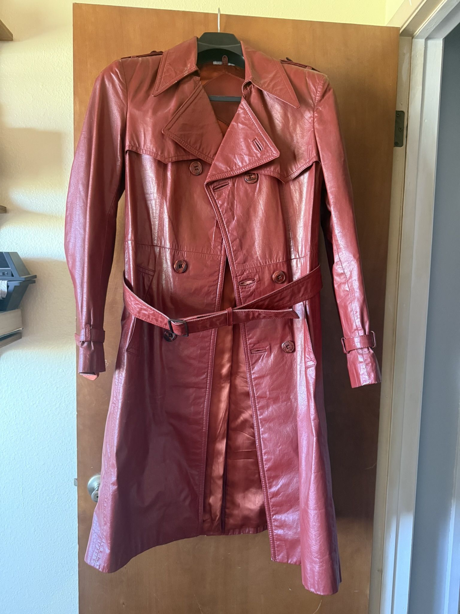 Vintage Red Leather Trench Coat