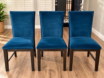 Set of 3 Blue Velvet Dining Chairs