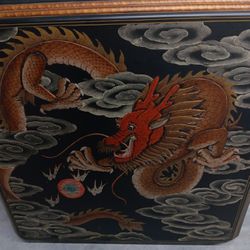 Vintage Thick  Hand painted and sculptured  Chinese oriental wall plack 2  3/4 "×20"×20" 