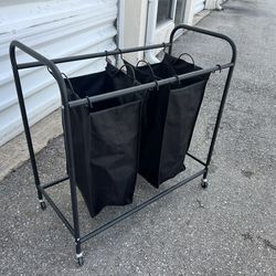 Rolling Two Cloth Basket Hamper Clothes Storage Rack!  33x16x33in