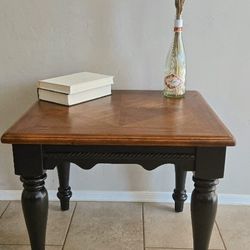 Parquet Black End Table - Dark Walnut with Golden Highlights