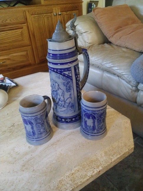 Antique German Steins & Tankard Set