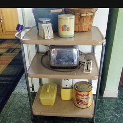 Antique 3 tier metal & chrome cart with electric