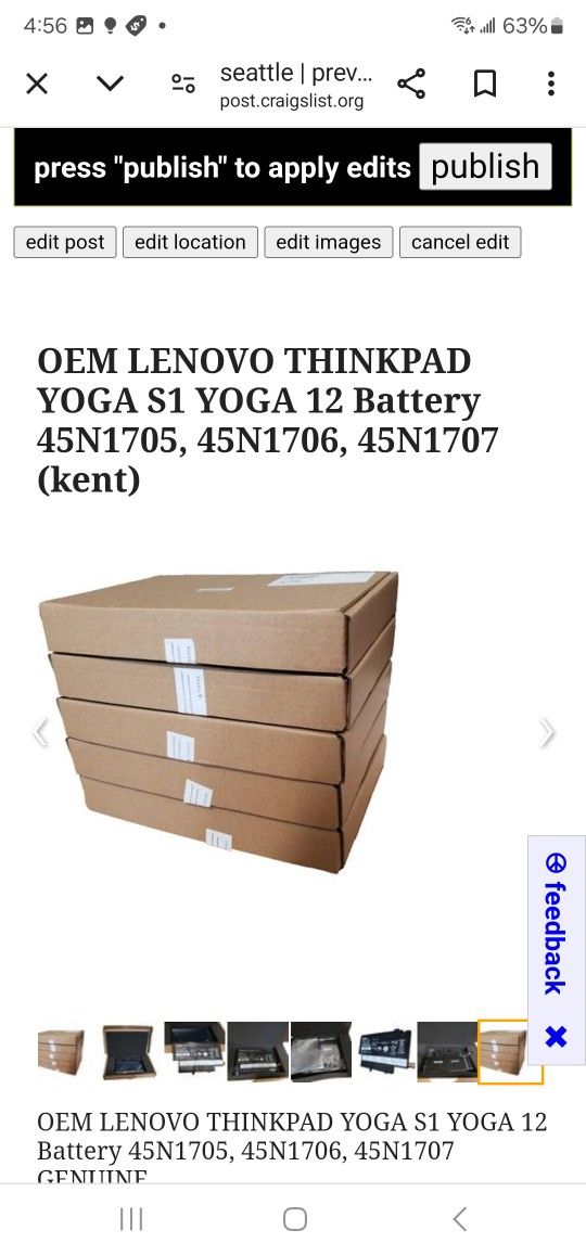 OEM LENOVO THINKPAD YOGA S1 YOGA 12 Battery 45N1705, 45N1706, 45N1707