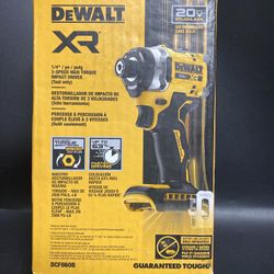 Impact Driver Cordless DEWALT DCF860B 20V MAX XR 1/4 Inch Tool Only