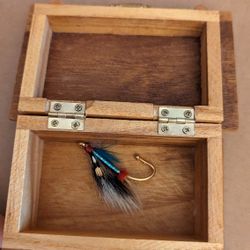 Custom Fly Fishing Broach Pin Jewelry With Wooden Inlay Box