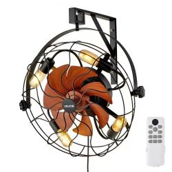 517*21-inch wall fan with lights, remote control, 6 speeds, timer, 360° adjustable tilt for bedroom, garage and workshop (compatible with 4 E26 socket