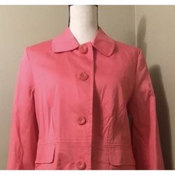 Hillard and Hanson Pink Cotton Stretch Button Down Dress Jacket Trench Coat Sz M