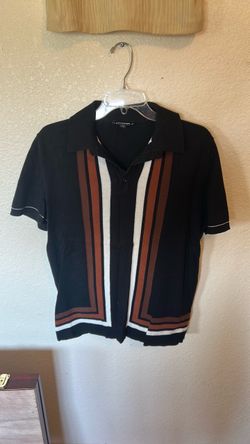 Express cotton polo black with white & brown stripes size small