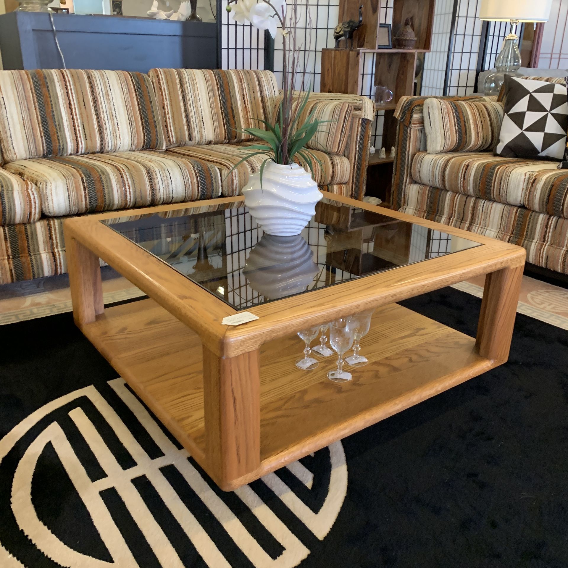 Solid Oak & Smoked Glass Coffee Table
