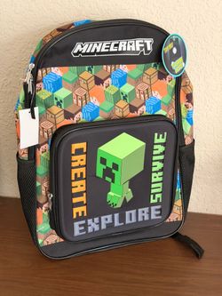 Minecraft Light Up Backpack 17 Inch Bag Unisex Black Green Padded Shoulders NEW