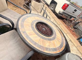 Round Stone Top Outdoor Fire Pit table