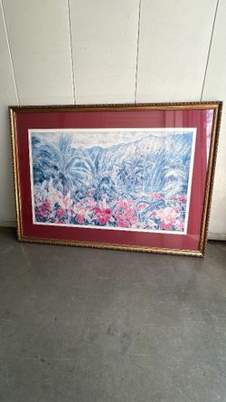 Signed Tropical Orchid & Palm Landscape Art Pair – Matching Framed Set