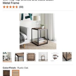 Nathan James Nash 22 in. Rustic Oak Accent End Table or Modern Side Table with Tray Top Shelves and Matte Black Metal Frame