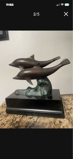 Vintage Beautiful Twin Bronze Dolphin Jumping Wave statue