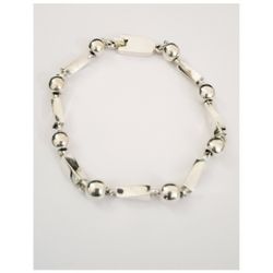 7" Solid Sterling Silver Twisted Bar & Bead Link Bracelet. Mexico, Flawless