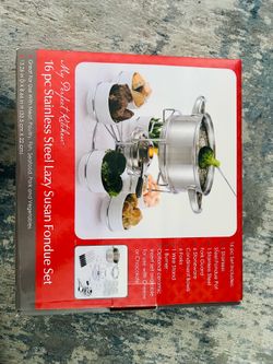 16pc Stainless Steel Lazy Susan Fondue Set