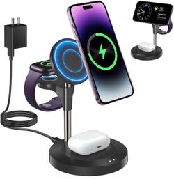 3 in 1 Wireless Charging Station for Multiple Devices Apple, Aeinidi 15W Fast Mag-Safe Charger Stand, Magnetic Charger for iPhone 14 13 12 Pro Max/Plu