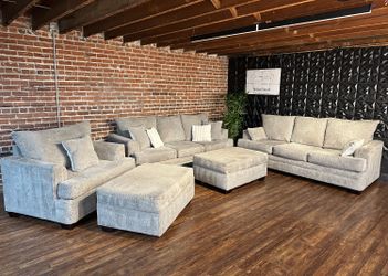 Delivery Available gray sofa/couch set w ottomans and oversized chair