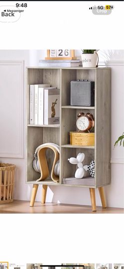 5 Cube Small Bookshelf,3 Tier Mid-Century Modern Bookcase with Legs,Wood Bookshelves Storage Organiz $30