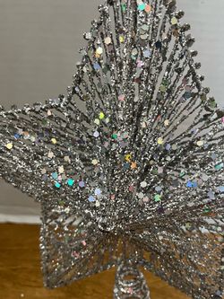 Glittery 3D Silver Wire Metal Star Tree Top