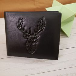 Men Wallet - Deer Print / Bi-Fold - Black (Brand New)