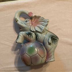 Ceramic Elephant Figurine with Ball