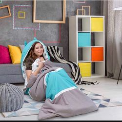 Chic Home Hayes Sleeping Bag with Cat Ear Hood Two Tone Design with Geometric Pa