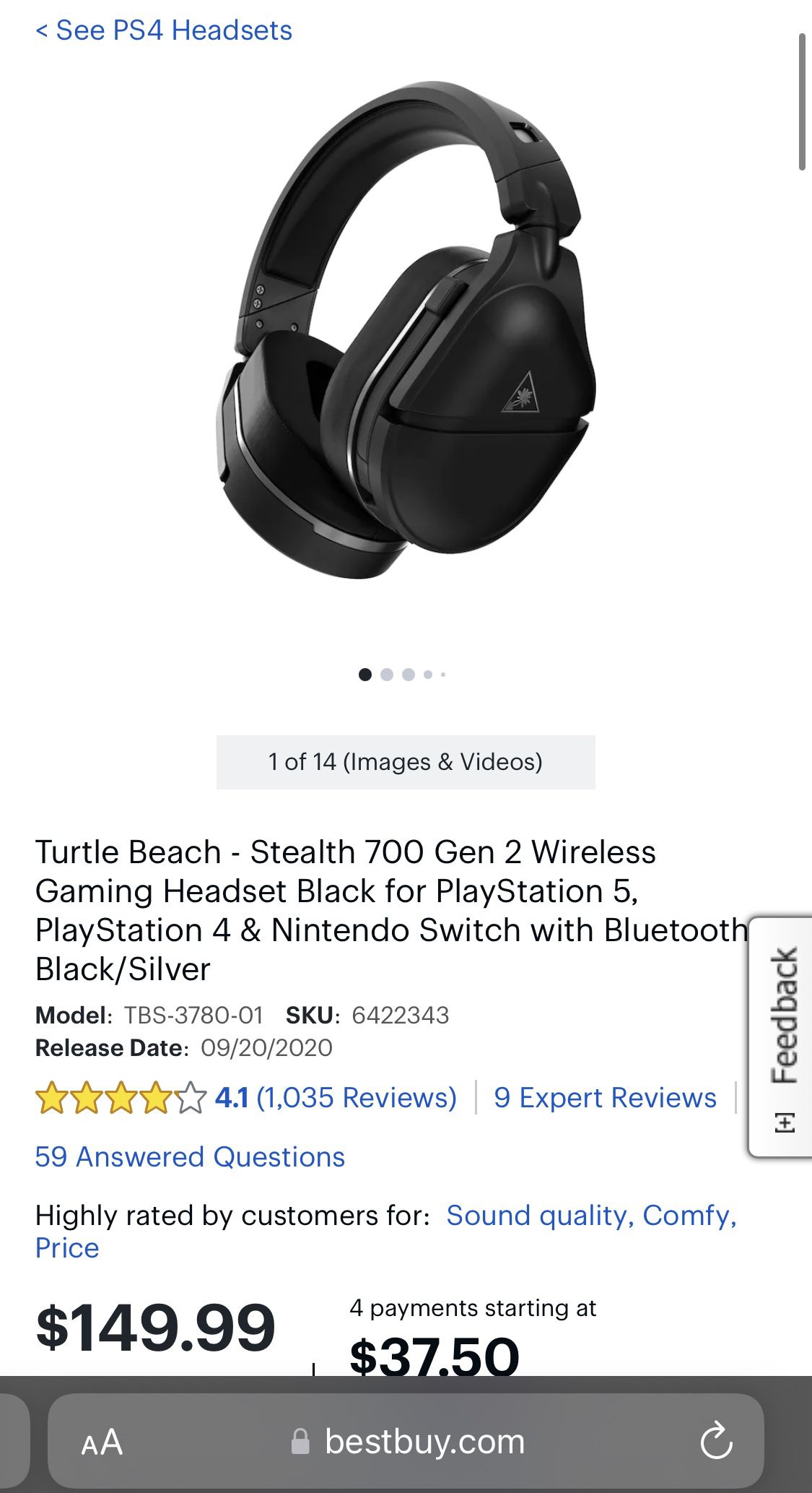 Turtle Beach Stealth 700 Gen2 Bluetooth Headphones For PlayStation, PC and Nintendo Switch