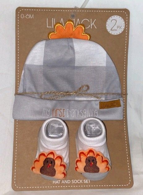 Lila & Jack "My First Thanksgiving" Turkey Baby Hat & Booties