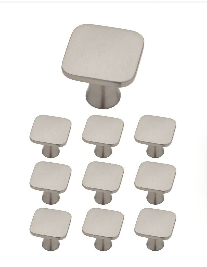 NEW! 10-Pack Lindley 1-3/16 in. (30 mm) Modern Satin Nickel Square Cabinet Knobs
