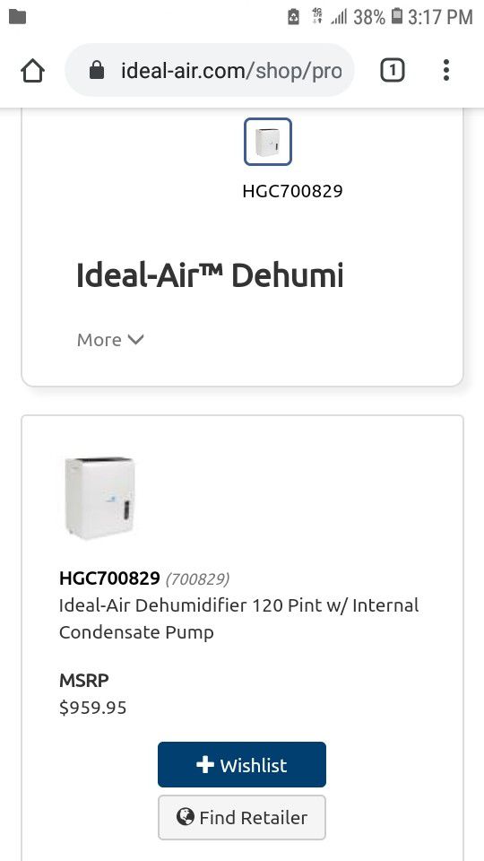 Ideal air Dehumidifier 120 Pint
