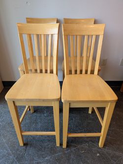 Set of four-  Sturdy Natural Wood Slat Back Chairs