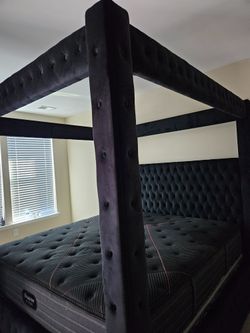 No credit needed same day delivery setup black queen size canopy bed frame special