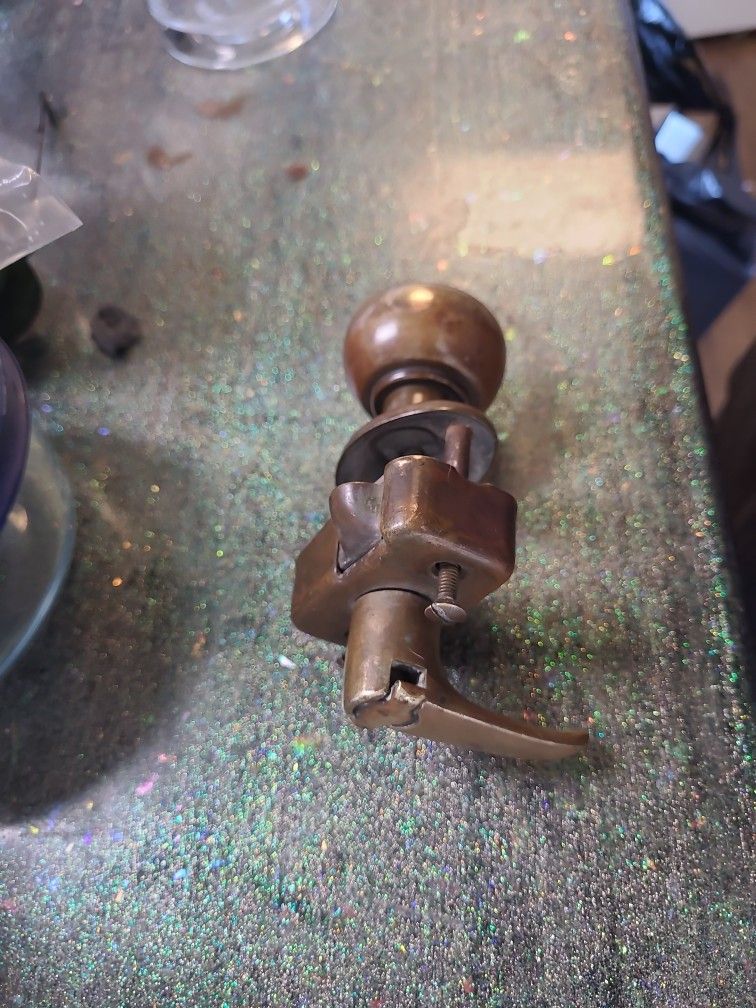 early century vintage brass locking door knob