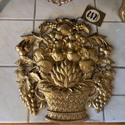 Syroco Gold Fruit Basket Wall Plaque Made In USA New