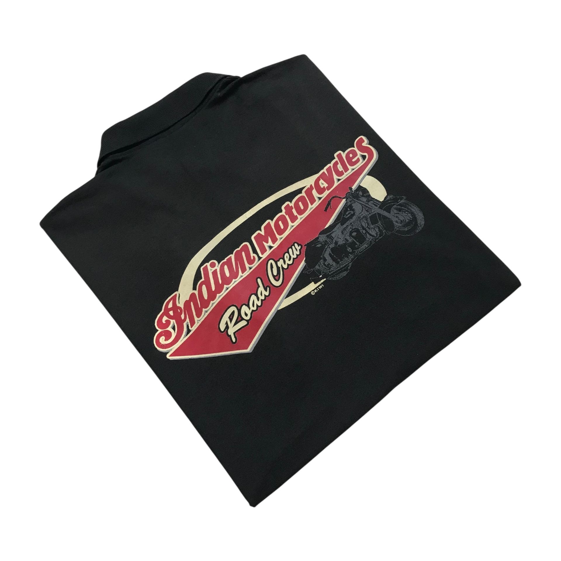 Vintage Indian Motorcycles Polo Shirt XL Mens Black Kiwi Parts Road Crew USA 80s