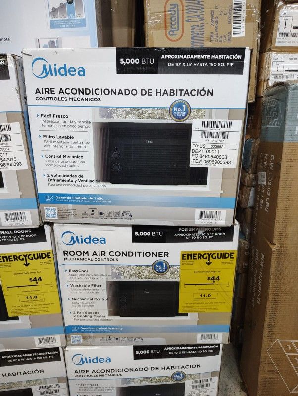 MIDEA AC WINDOW 5000BTU 150 SQ FT COOLING BLACK COLOR ZISE 16"L X 13"W X 12 Talla New