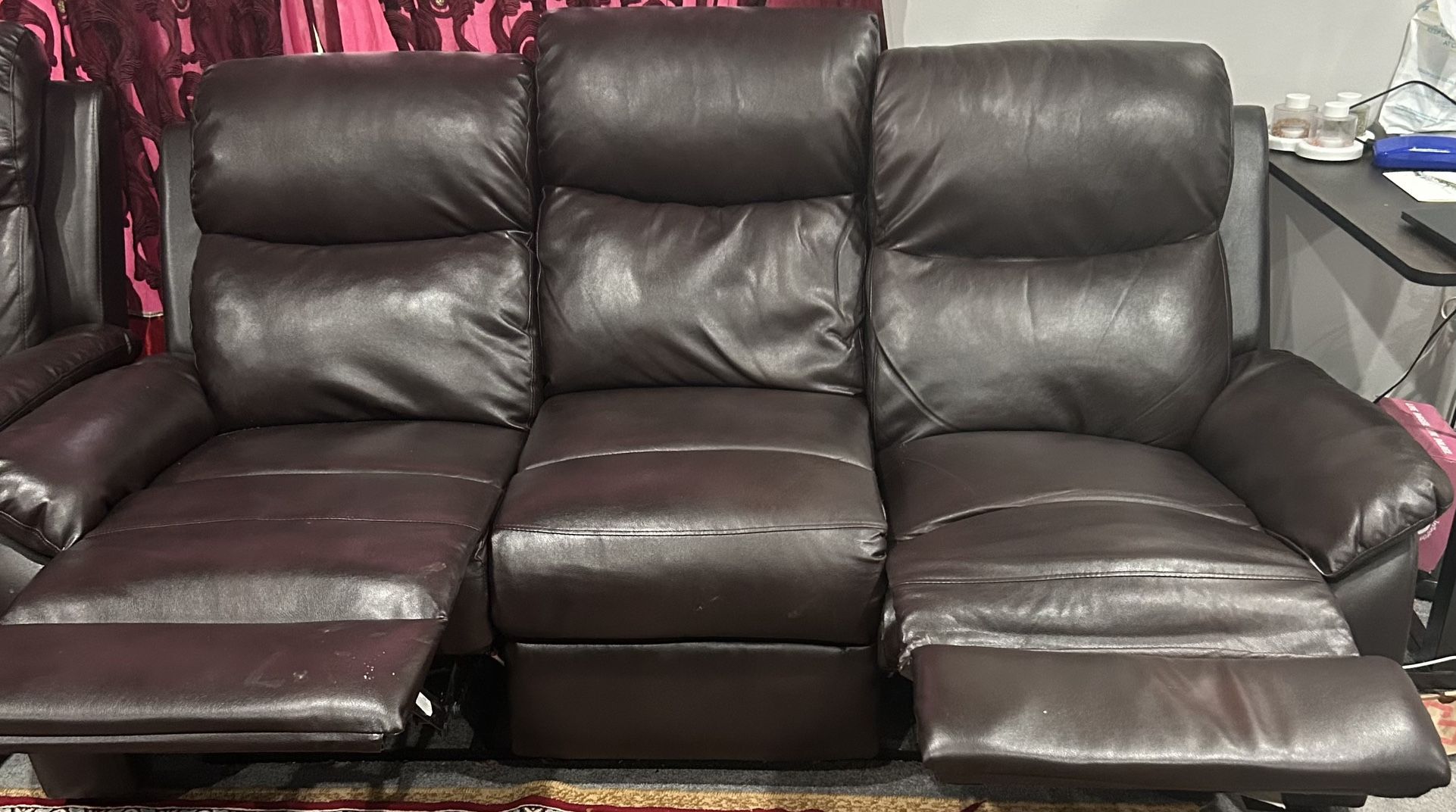 Faux Leather Reclining Sofa Good Condition