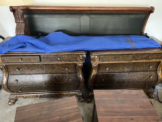 King bed frame, matching dressers and night stands (real wood)